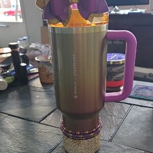 Stanley x Starbucks Ombre 40oz w/ Custom Bow, Boot, & Dragongly Charm Bracelet